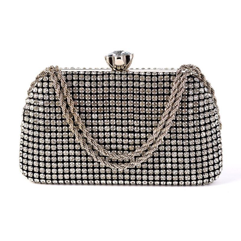 Diamanten Abendtaschen für Damen Silber Gold Luxus Umhängetaschen Hochzeitsparty Bankett Clutch Tasche Einfache Strass Handtaschen
