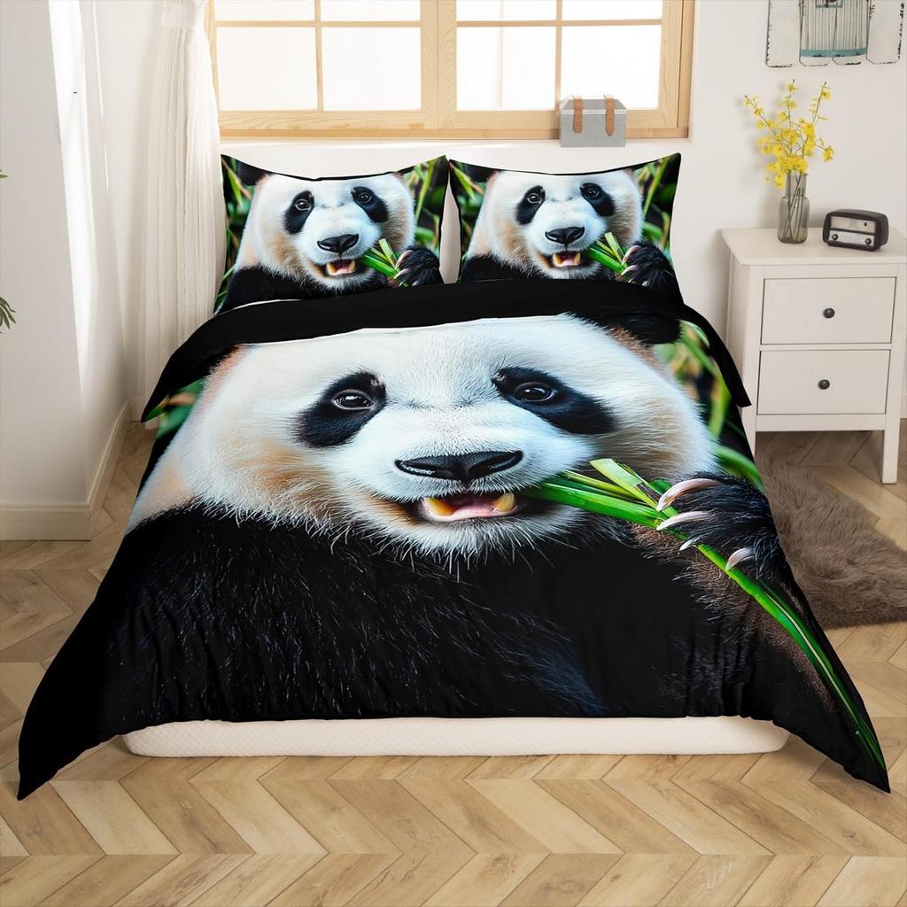 Panda-tryckta påslakan för barn pojkar flickor tonåringar Queen King Lätta täckesöverdrag Söta djur sängkläder set Rumsinredning