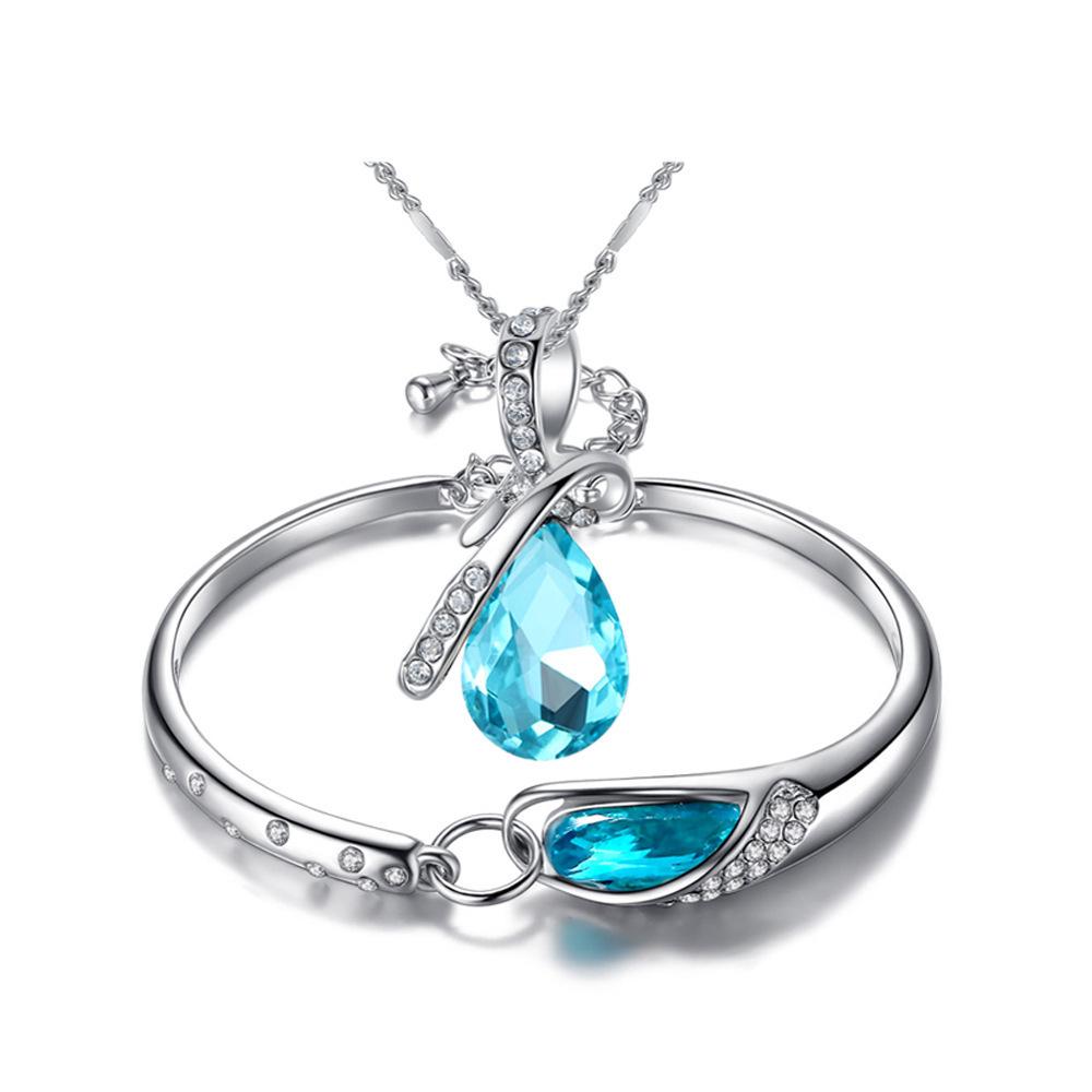 Teardrop Zircon Bridal Jewelry Set: Fashion Necklace and Bracelet for Women