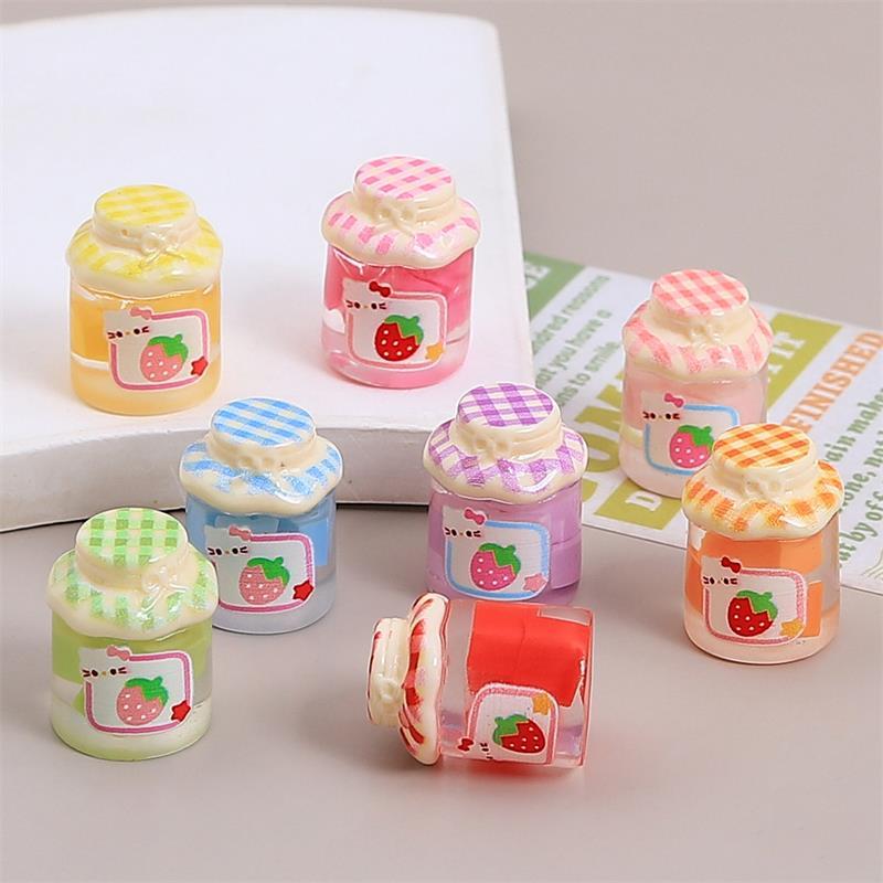 4 stk Dukkehus Miniatyrer Hello Kitty Jordbærsyltetøyglass Lysende Modell Kt Mikrolandskap Ornamenter Dekor Leke Late som Leke DIY