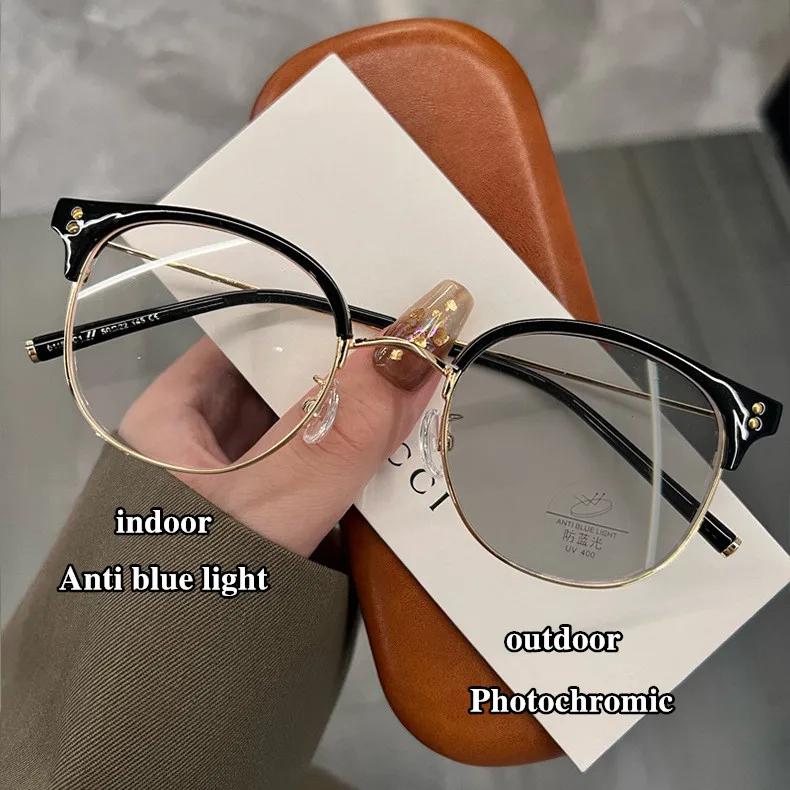 Classic Half Frame Pochromic Sunglasses Men Women Retro Chameleon Sun Glasses Male Fashion Changeoutdoors Shades