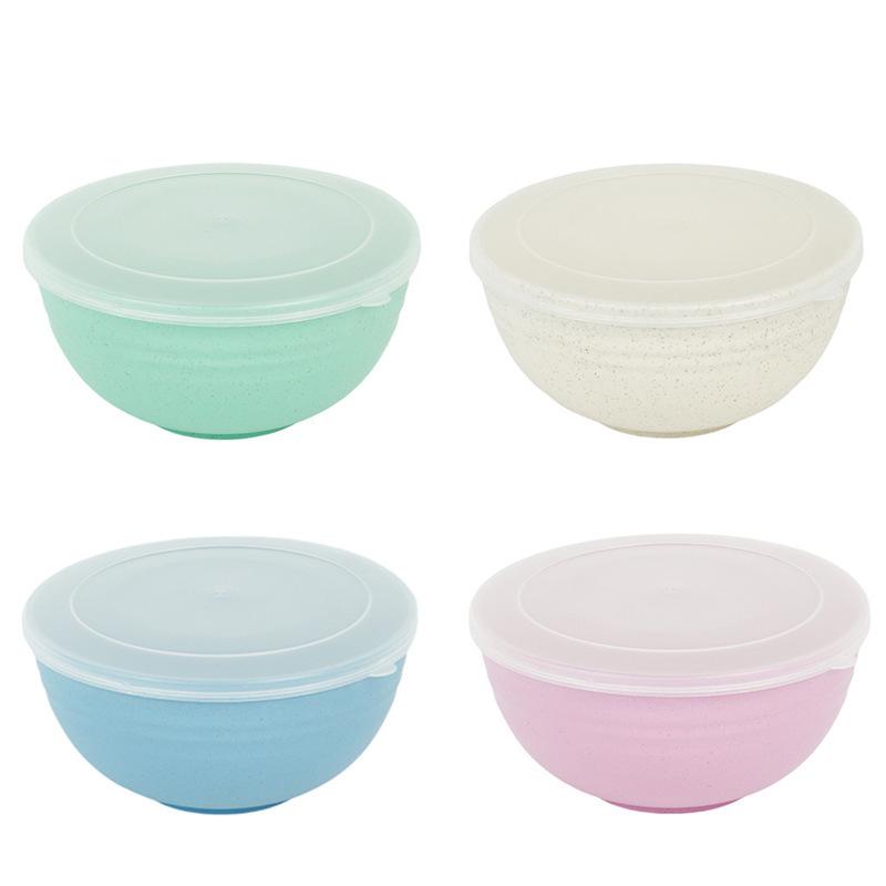 Durable Wheat Straw 15cm Noodle Bowl with Lid - Ideal for Dorms and Kids