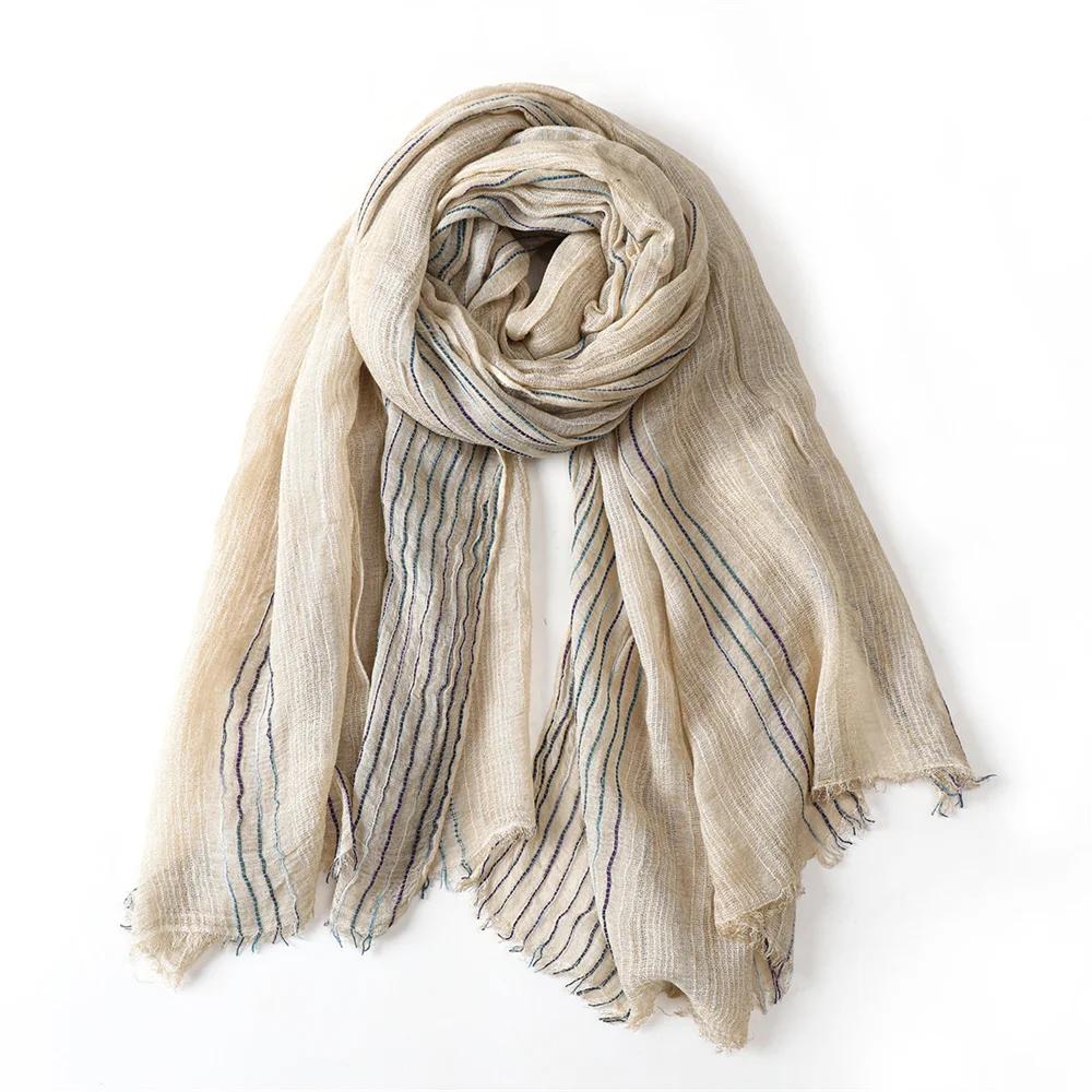 Cotton Linen Striped Men Scarves Autumn Winter Warm Neckerchief Pashmina Male Accessories Short Tassel Bufanda Shawl