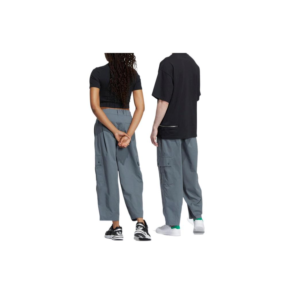 adidas ×CHARR FW22 Pure Color Flip-Cuff Pocket Detail Loose Knit Sports Pants Unisex Bottoms Blue HR3479