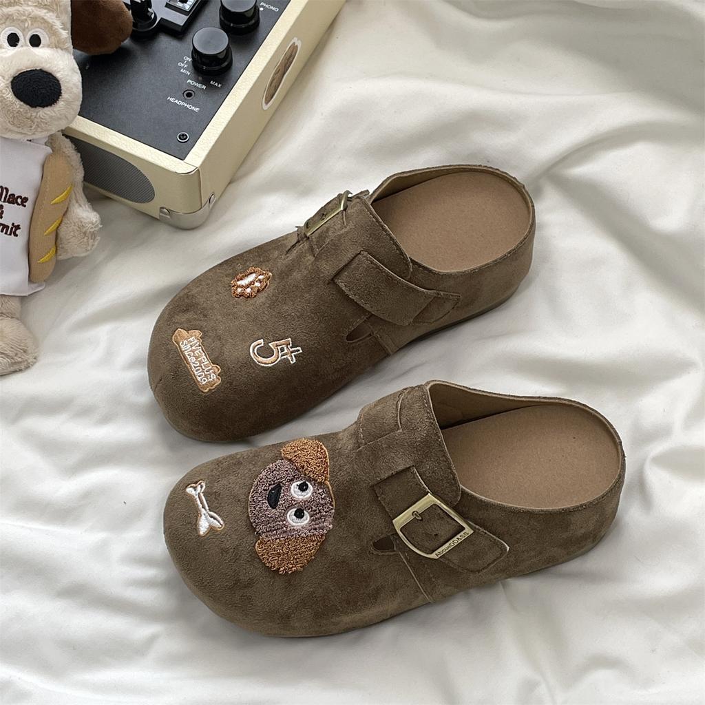 Retro Bag Head Cartoon Half Slippers Women's 2025 Autumn New Soft-soled One-pedal Inner Height-increasing Slippers Women's Lazy Shoes