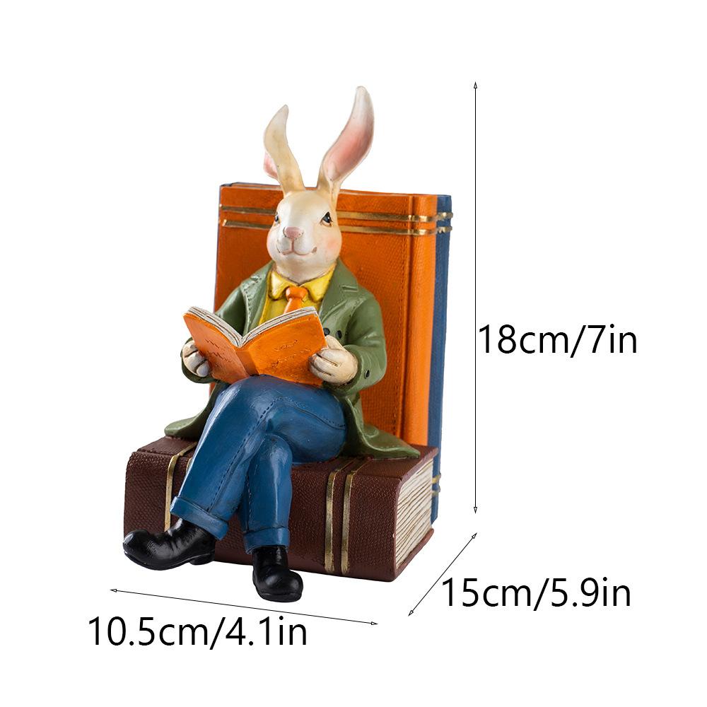 

Reading Bunny Statue Scholar Rabbit Resin Sculpture Book Lover Gift Library Desk Decor Garden Ornament Teacher Gift