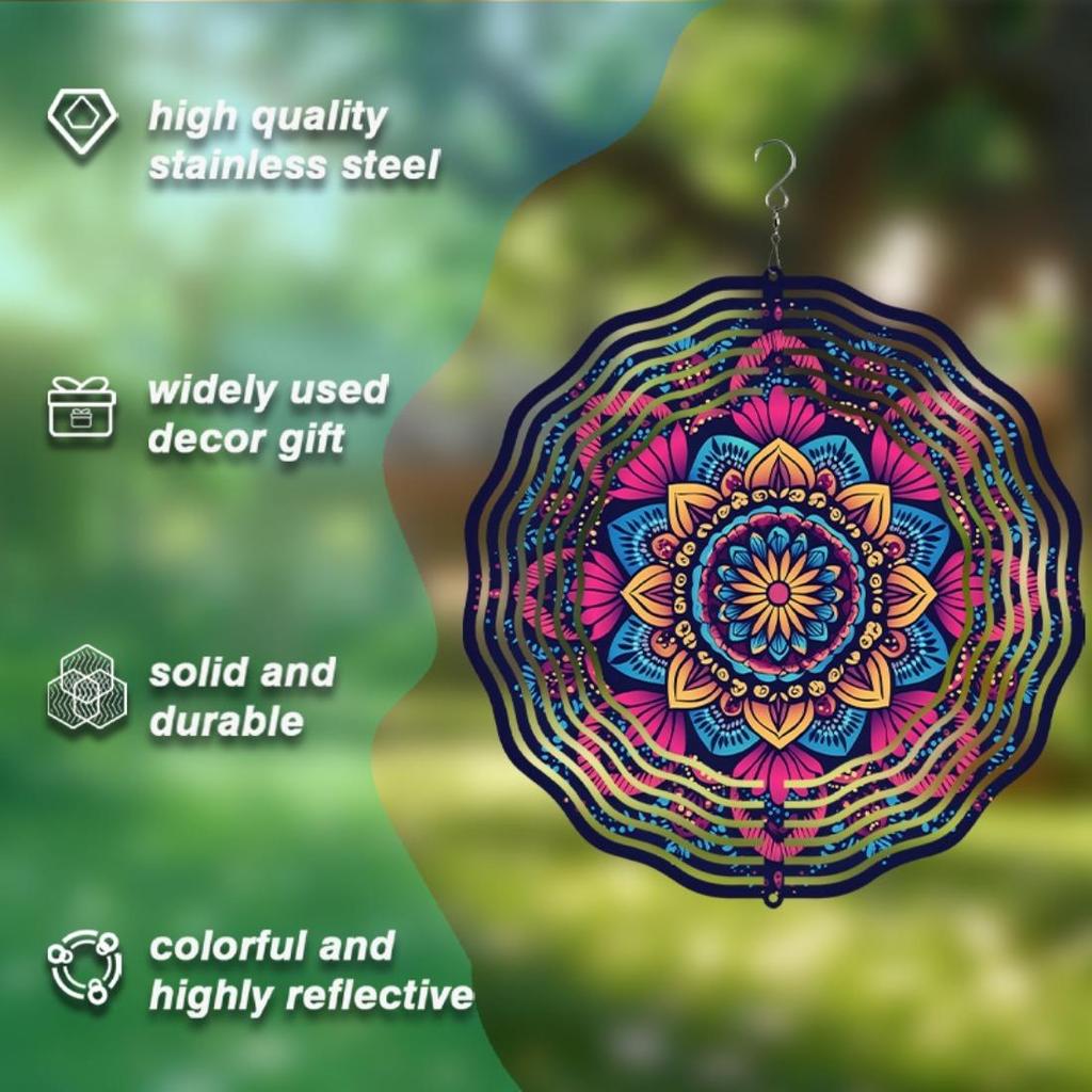 1pc 3D Mandala Wind Spinner, Metal Garden Hanging Ornament, Outdoor Pendant Wind Chime, No Power Needed