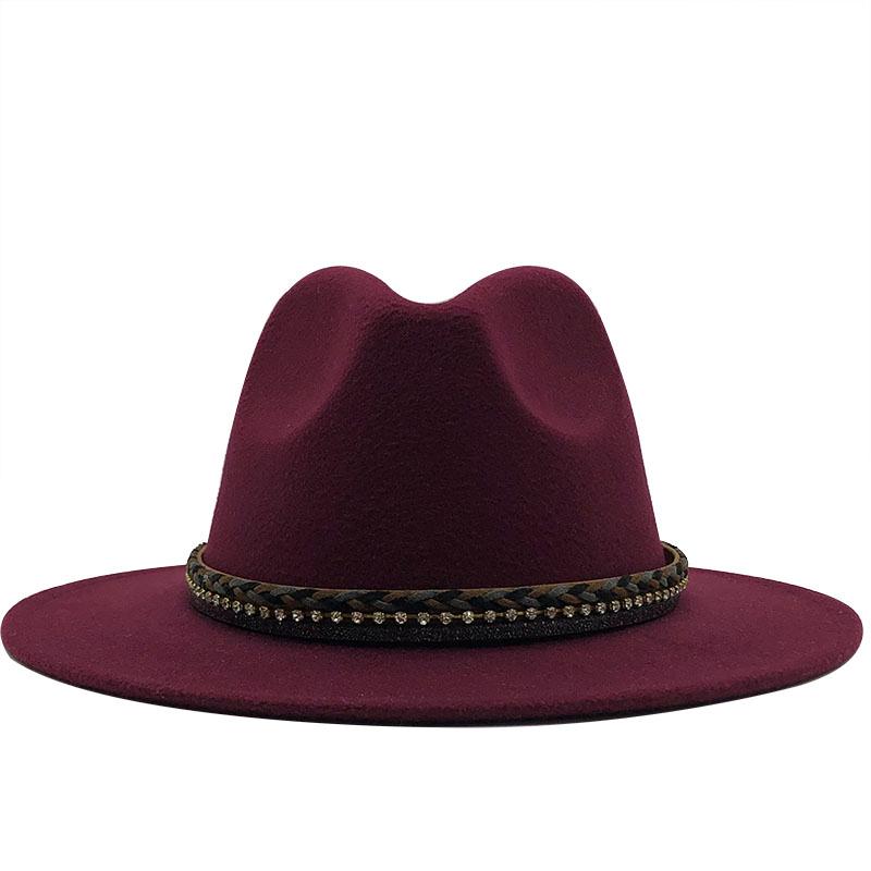 New Women Men Wool Fedora Hat With Leather Ribbon Gentleman Elegant Lady Winter Autumn Wide Brim Jazz Church Panama Sombrero Cap