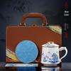 Tea & Water Separation Ice Jade Porcelain Mug with Lid, 4-Piece Ceramic Office Set, Business Gift