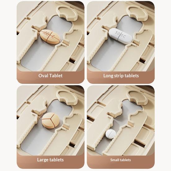 Přenosný dělič pilulek Nastavitelný dělič tablet 1/2 1/3 1/4 Dělič pilulek Přesné vycentrování a zarovnání pro kulaté oválné pilulky Řezání více pilulek najednou