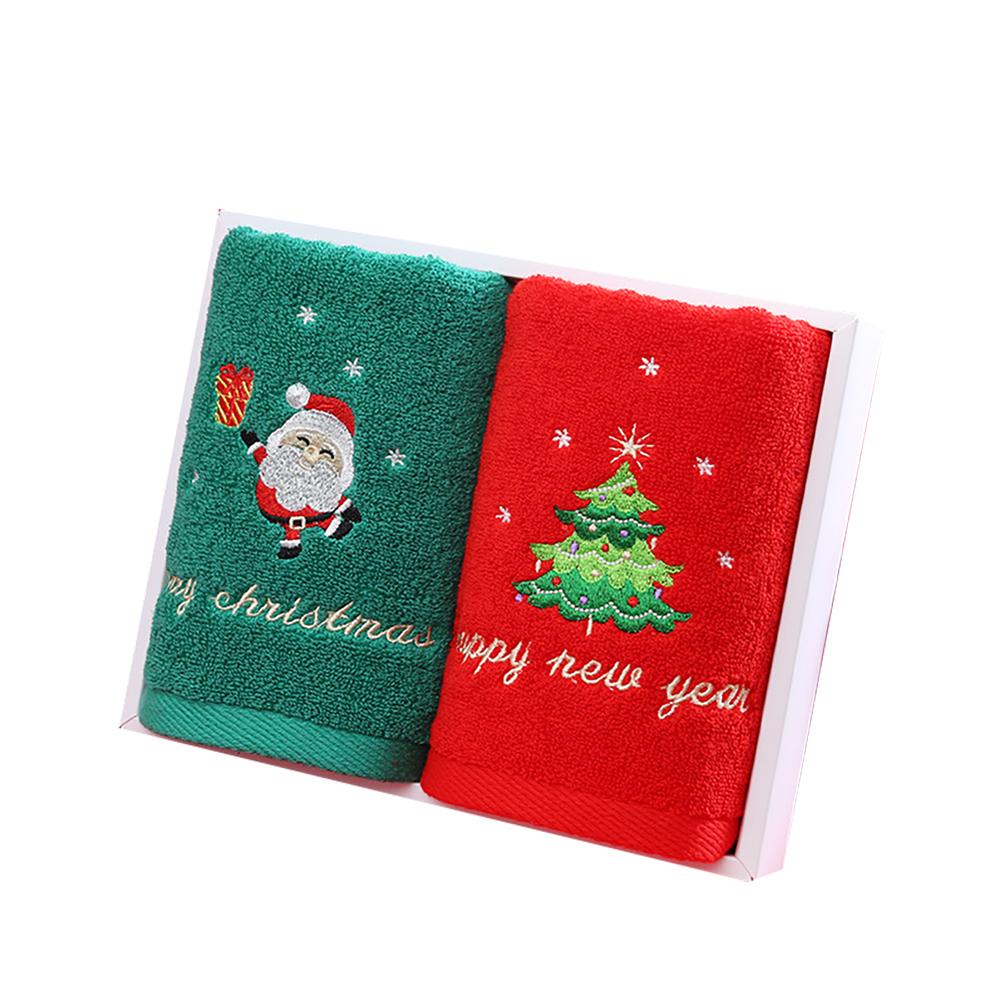 2Pcs Christmas Face Towel Xmas Red Santa Claus New Year Gift Washing Towel Hand Face Cloth Towel