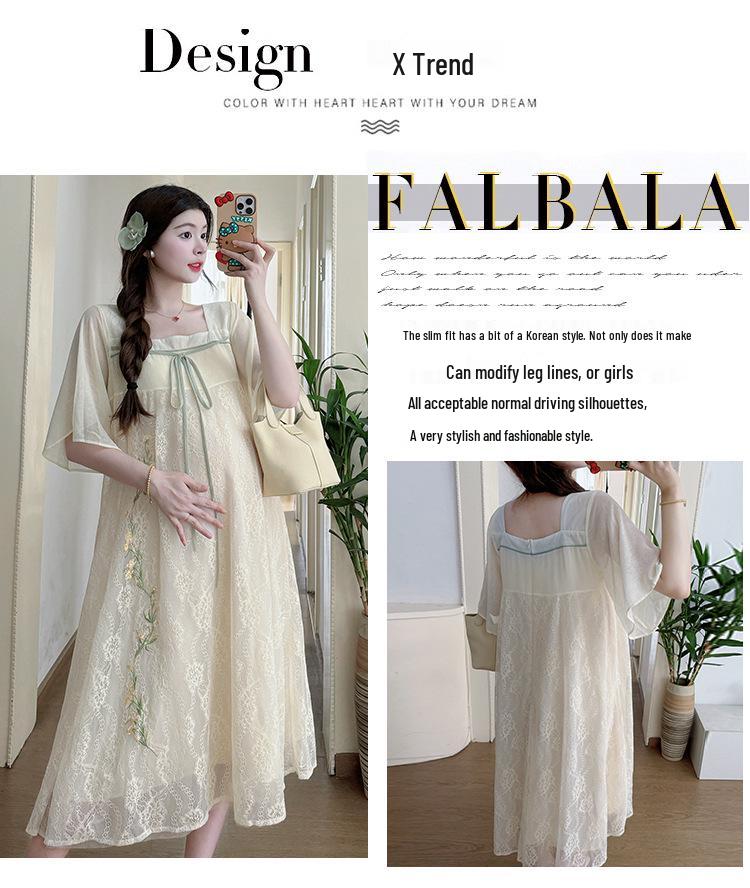 Summer 2026 Embroidered Maternity Dress: Short-Sleeve Plus Size Skirt Set