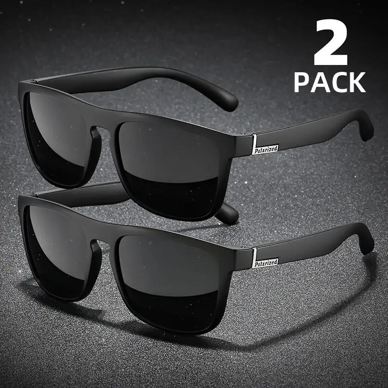 2PCS Lunettes de soleil polarisées carrées tendance Homme Vintage Plastique Lunettes de soleil Homme Femme Élégantes Noires Sport Nuances UV400