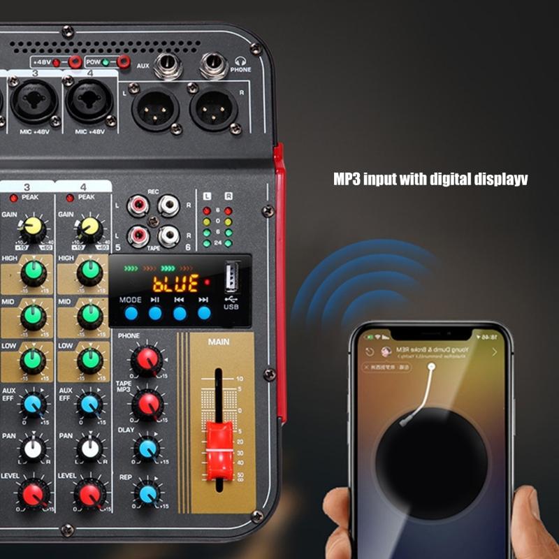 6Channel Bluetooth-compatible Audios Mixer With DSP Reverbs Effects USB Interfaces And 3Band EQ For Home Studio Recording