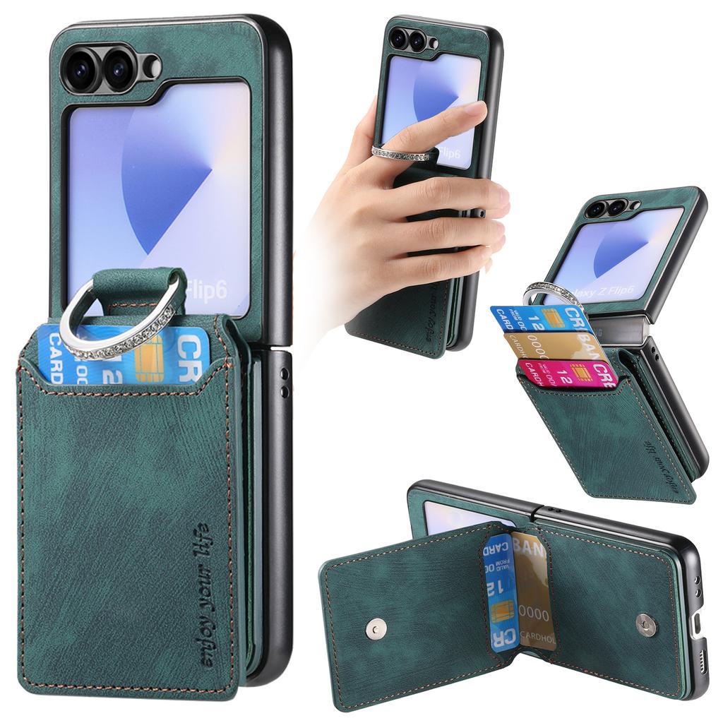 Vertical Cards Solt Wallet Leather Case for Samsung Galaxy Z Flip 7 FE 6 5 4 3 5G Ring Holder Flip6 Flip5 Pocket Bag Stand Cover