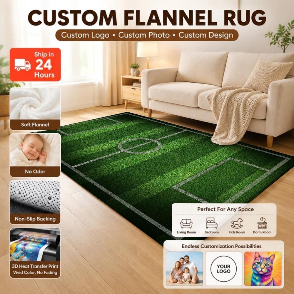 Green Soccer Field Indoor Rug Soft Nonslip Carpet For Living Room Play Area Hallway Home Party Decor Valentine'S Day Gift