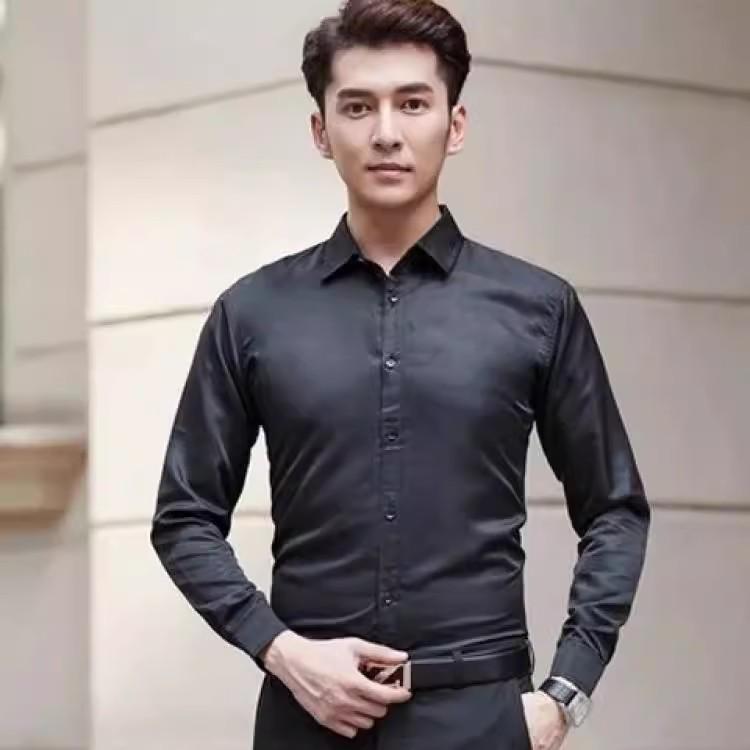 Men's Formal White Velvet-Lined Non-Iron Long Sleeve Shirt with Pocket