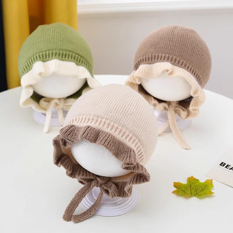 Autumn And Winter Baby Warm Lace Baby Knitted Hat Knitted Thickened Baby Ear Protection Hat Baby Knitted Hat Baby