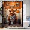 Whimsical Bathroom Shower Curtain Featuring A Humorous Highland Cow Reading Magazine In Quirky Bathroom Setting Orange Decor The