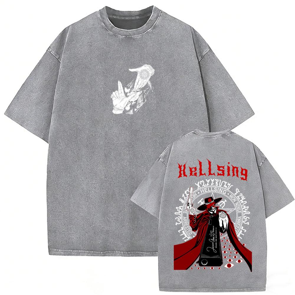 

Washed Vintage Anime Hellsing Abraham Van Helsing Vampire Alucard Merch Tshirts Mens s Manga Oversized T Shirts Streetwear S