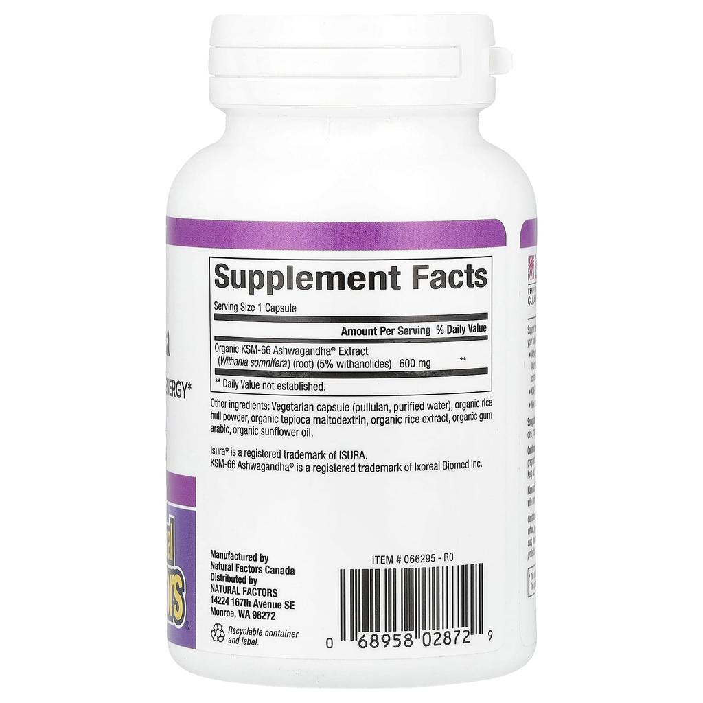 Natural Factors Stress-Relax®, Ashwagandha, 600mg, 60 Veggie Capsules