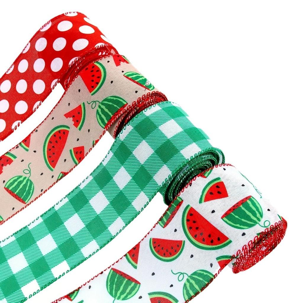 Charming Themed Watermelon Faux Linen Ribbons In Green Checkered Design For Festive Occasions