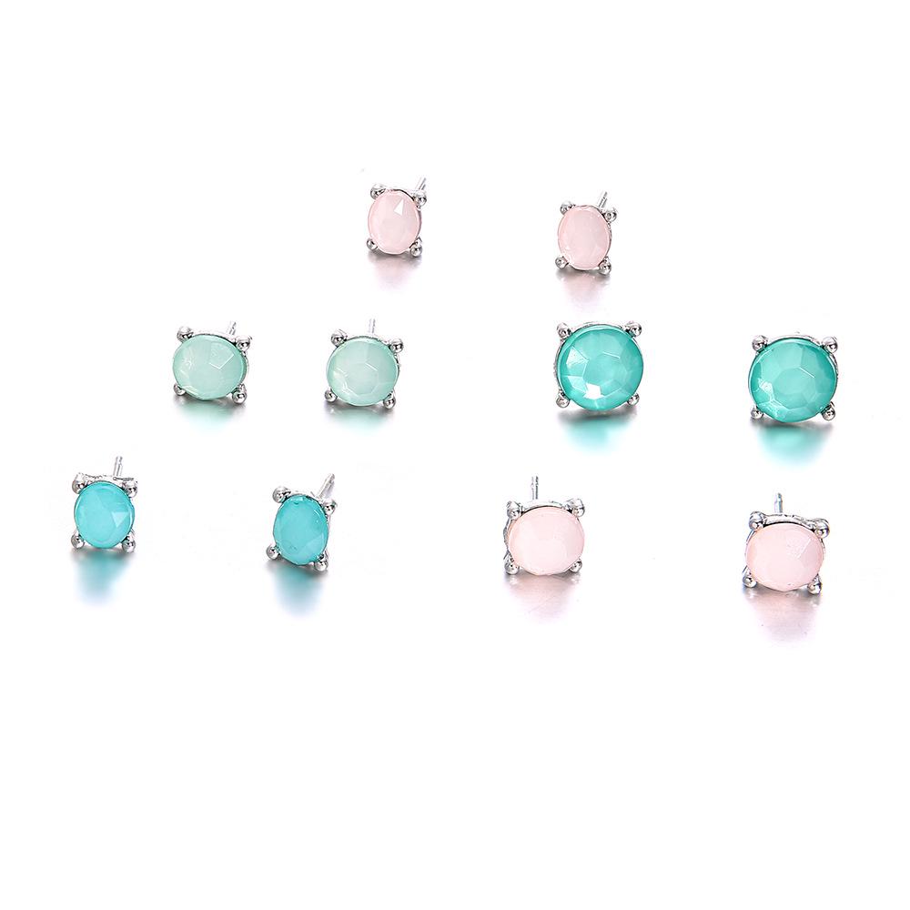 European & American Minimalist Geometric Zircon Stud Earrings - 5 Multicolor Pairs