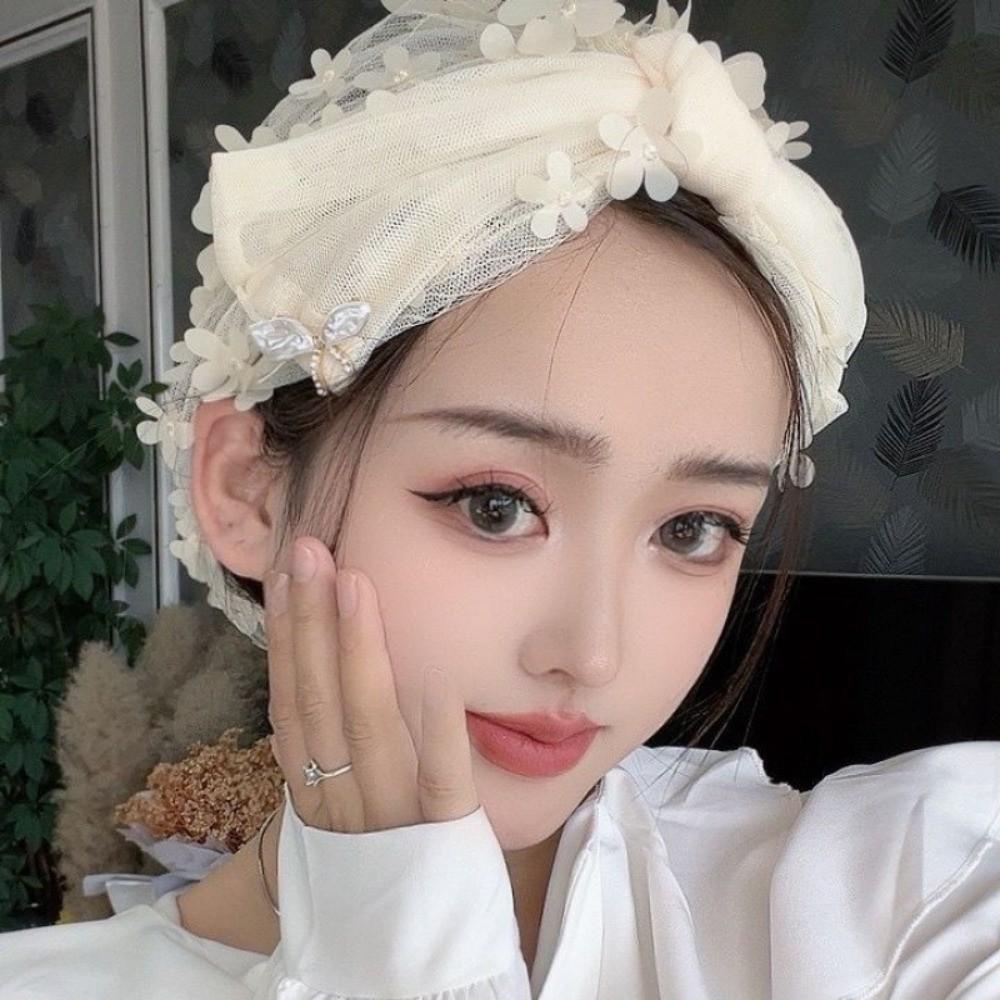 Faux Pearl Headscarf Hat Lace Flower Bohemian Headscarf Fashion Bonnet Hat  Summer Wear