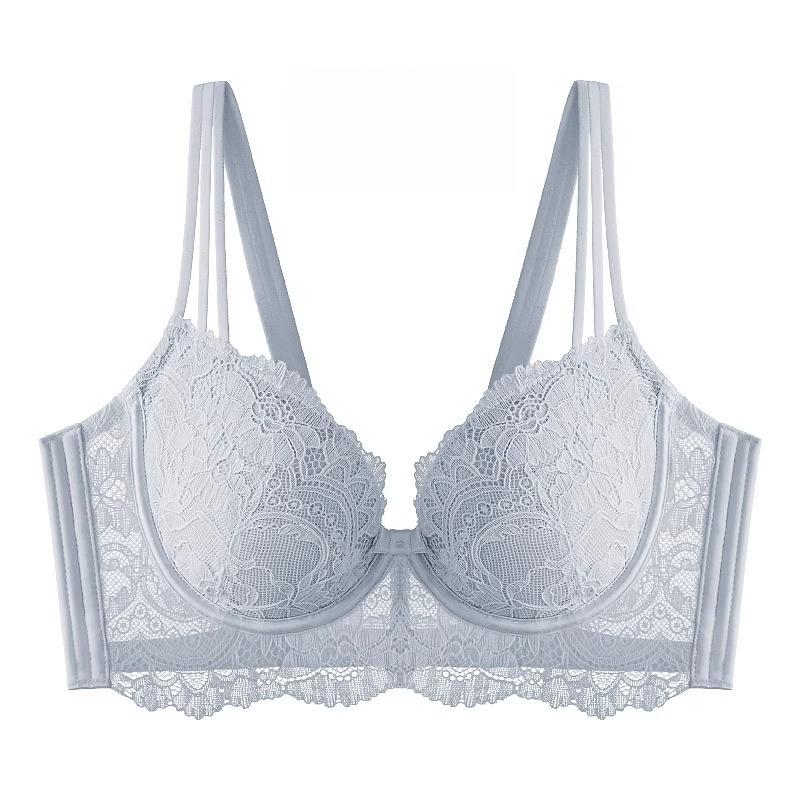 

Тонкий бюстгальтер Женское кружевное мягкое белье на косточках Французское белье Женский шарм Сборка и регулируемый бюстгальтер больших размеров Бюстгальтер пуш-ап 40/90E синий