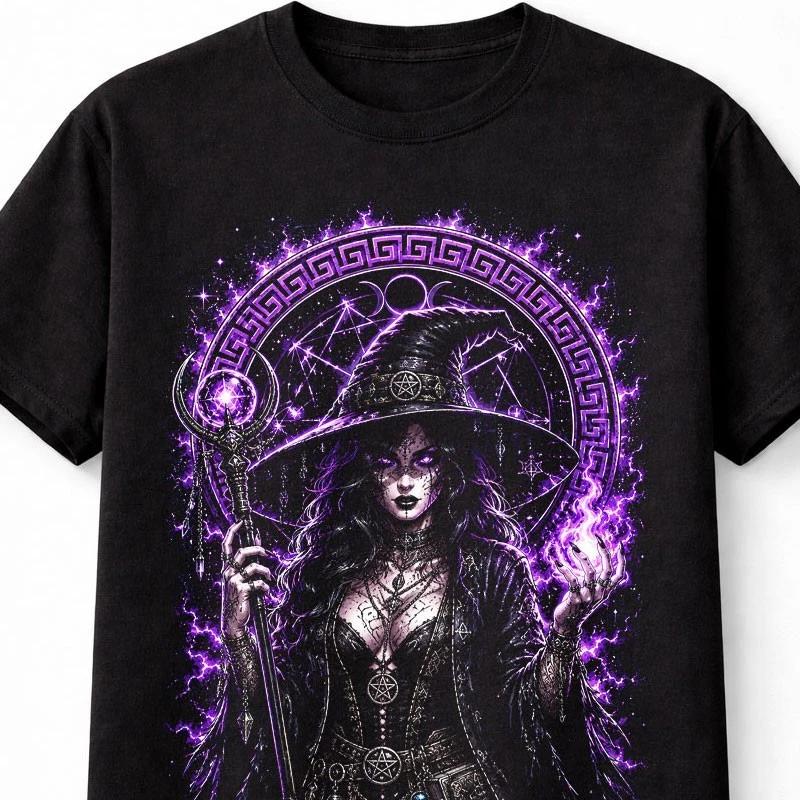 Witch Sorceress Occult Gothic Moon Magic Black Unisex TShirt S