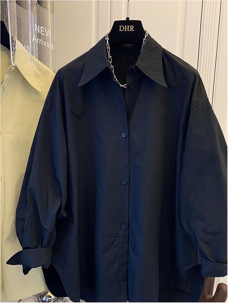 Women's Autumn Long Sleeve Loose Fit Pointed Collar Shirt Top