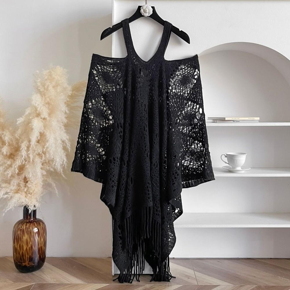 Tassels Bohemian Shawl Sun Protection Crochet Top Women Comfortable Knit Hollow Out Top Streetwear