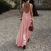 Women Summer Dress Sleeveless Spaghetti Strap Pleated Maxi Dress Beach Vacation Loose Flowy Sundress