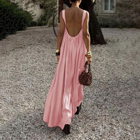 Women Summer Dress Sleeveless Spaghetti Strap Pleated Maxi Dress Beach Vacation Loose Flowy Sundress