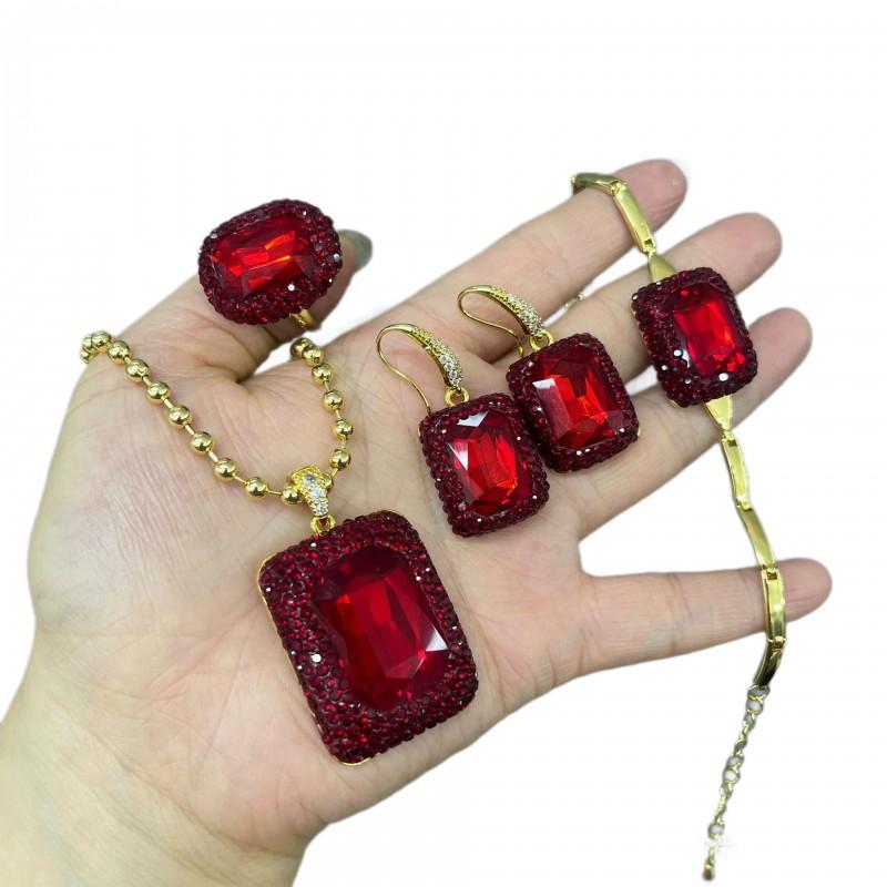 Elegant Crystal Jewelry Set Women Necklace Earrings Ring Bracelet With Geometric Star Moon Cloud Motifs