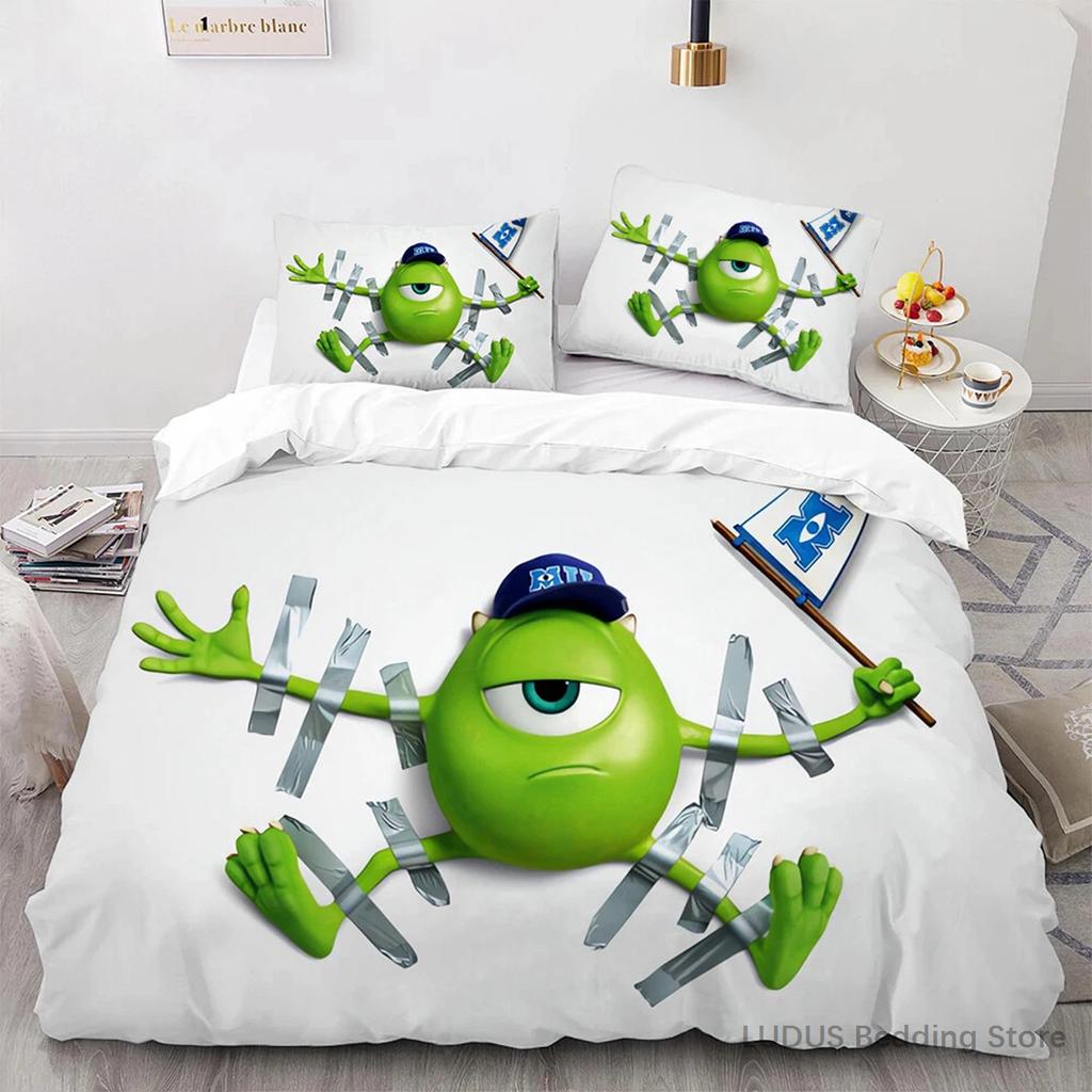 Sada povlečení Monstra s.r.o. Mike Wazowski Sulley Povlak na peřinu s povlaky na polštáře Roztomilý kreslený povlak na přikrývku pro dekoraci ložnice