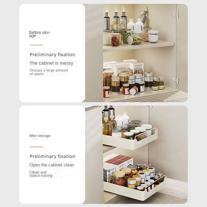New Kitchen Storage Rack with Slide Rails Pull-out Kitchen Drawer Type Storage Tray Spice Box Storage Shelf Cabinets Organizer