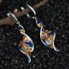 Creative Spiral Leaf Enamel Cloisonne Flower Long Pendant Earrings