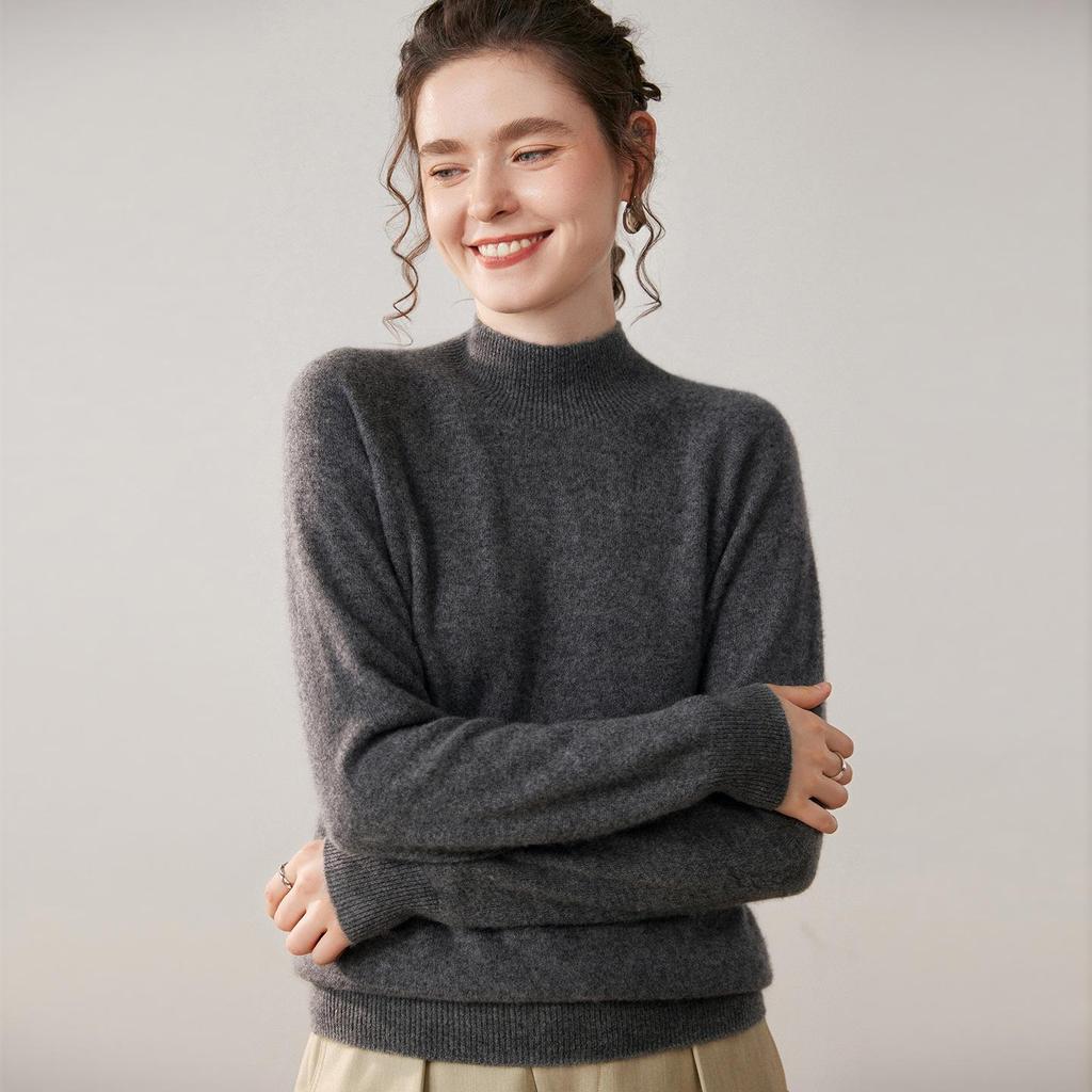 Seamless One-Piece Autumn/Winter Women's Baby Cashmere Half-High Neck Pullover Sweater