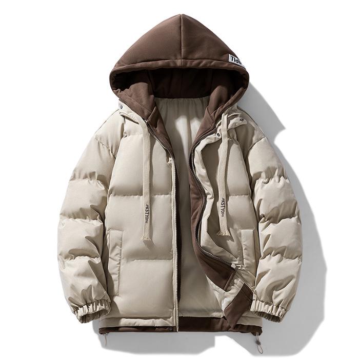 2025 Winter Faux Two-Piece Hooded Cotton Jacket - Unisex Warm, Trendy, Casual Bread Coat