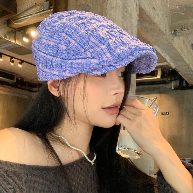 Retro pleated forward hat women's spring and autumn cap showing face small versatile fashion beret painter hat