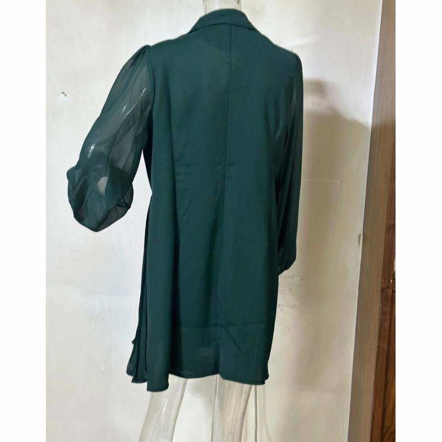 Spring Autumn European American Lapel Solid Color High End Temperament Pleated Design Long Skirt