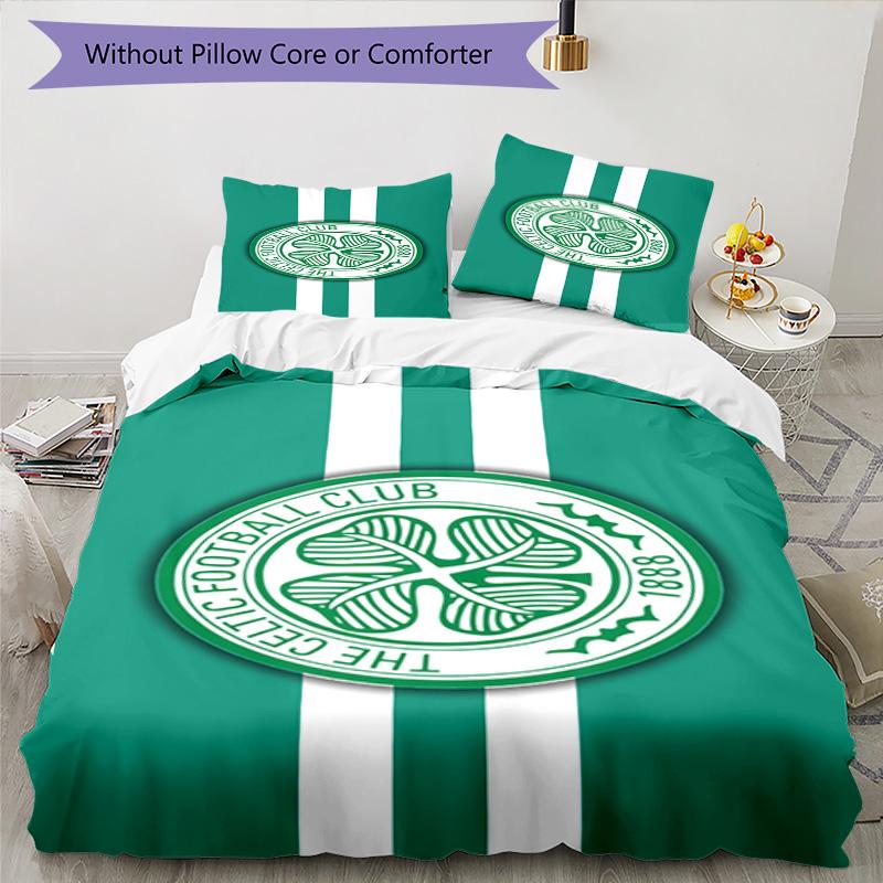 Celtic Football Club Crest Printed Pattern Duvet Cover Set – Includes 1 Duvet Cover and 2 Matching Pillowcases Bedroom Decor Christmas Gifts