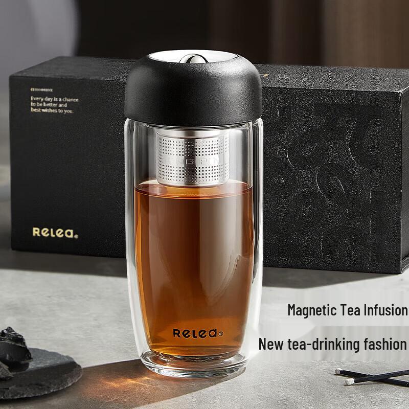 RELEA Double-Layer Tea Separation Glass Mug