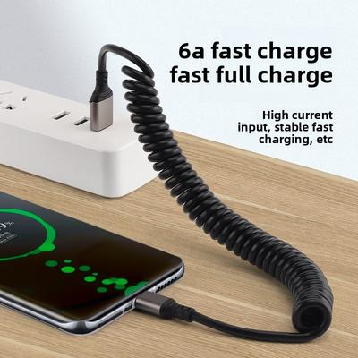 25CM To 1M Car Spring Data Cord 6A Short Fast Charging Wire USB C TO USB C Cable For iPhone15 Huawei Xiaomi Samsung Type C Cable