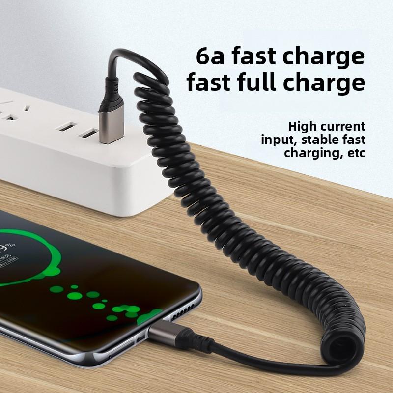 25CM To 1M Car Spring Data Cord 6A Short Fast Charging Wire USB C TO USB C Cable For iPhone16 Huawei Xiaomi Samsung Type C Cable
