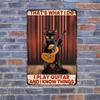 Metal Wall Art Vintage Cat Rockstar Guitar for Bar