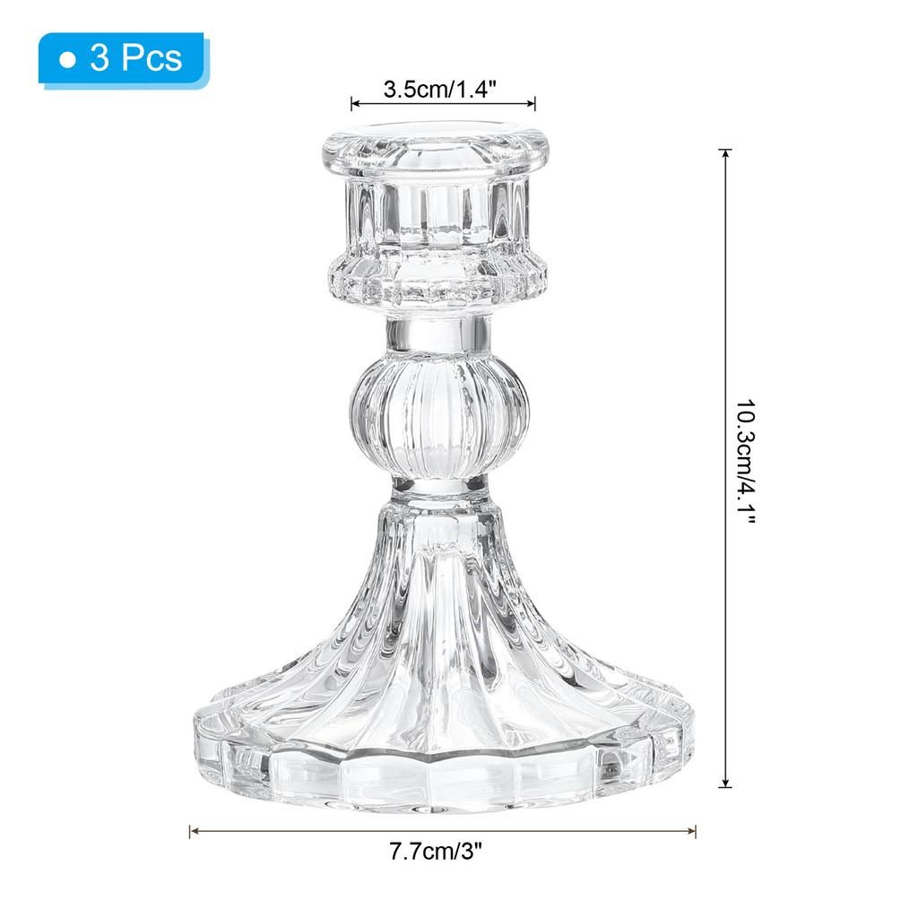 3/6pcs Glass Candlestick Holders Clear Diamond Taper Vertical Stripe Taper Candle Holders for Table Centerpiece Party Home Decor