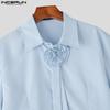 INCERUN Men Cropped Shirts Casual Loose Flower Tie Neck Short Tops