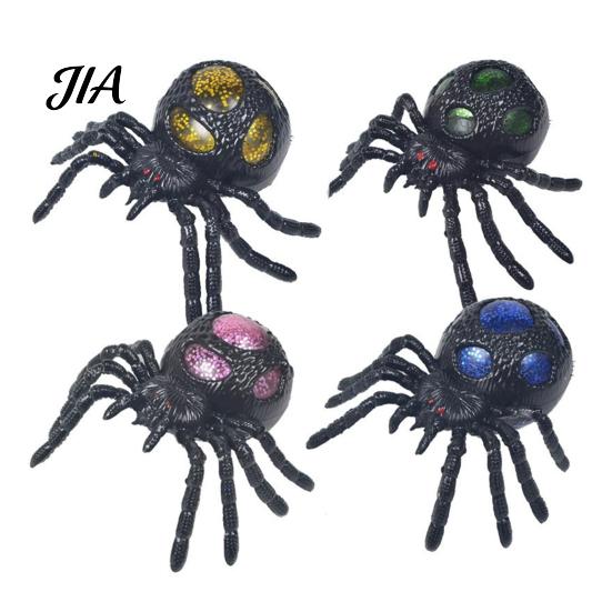 Anxiety Relief Gadget 1/4Pcs Halloween Glitter Spider Squeeze Toy, Stress Realistic Scary TPR Ball Party Fake Prank Toy Decoration Sensory Tools